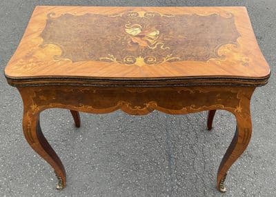 French Inlaid Fold Over Card Table