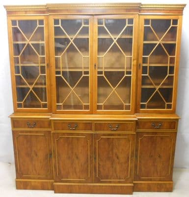 Georgian Style Four Door Breakfront Yew Bookcase - SOLD