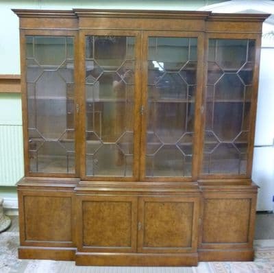 Georgian Style Large Burr Walnut Breakfront Bookcase