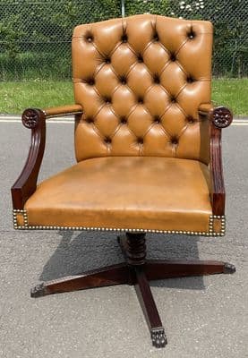 Georgian Style Leather Desk Swivel Armchair