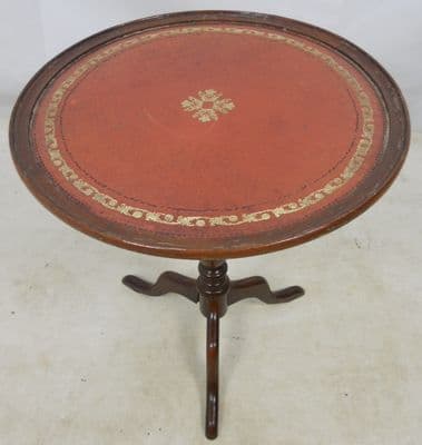 Georgian Style Leather Top Mahogany Round Wine Table - SOLD