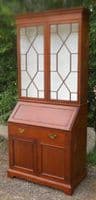 Georgian Style Mahogany Bureau Bookcase with Green Leather Writing Surface
