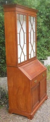Georgian Style Mahogany Bureau Bookcase with Green Leather Writing Surface