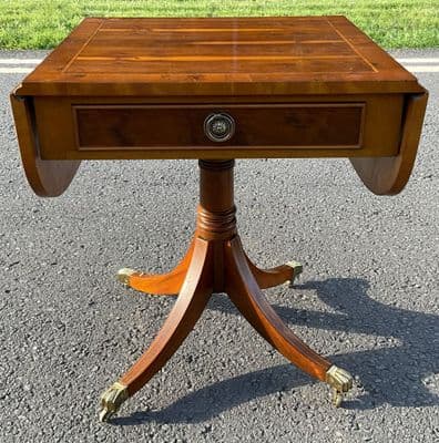 Georgian Style Yew Dropleaf Pedestal Table by Brights of Nettlebed