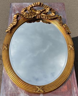 Gilt Oval Bow Top Hanging Wall Mirror