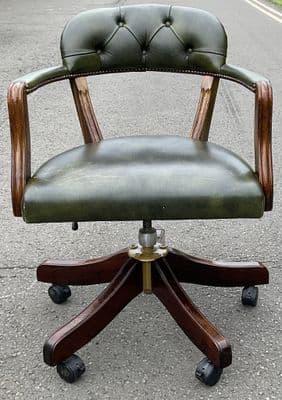 Green Leather Swivel Office Armchair