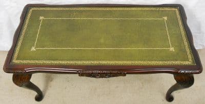 Green Leather Top Long Mahogany Coffee Table - SOLD