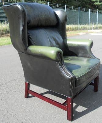Green Leather Wing Armchair