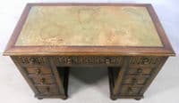 Heavy Oak Jacobean Style Kneehole Writing Desk Workstation