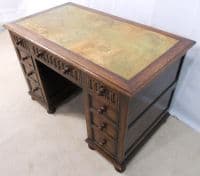 Heavy Oak Jacobean Style Kneehole Writing Desk Workstation
