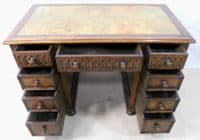 Heavy Oak Jacobean Style Kneehole Writing Desk Workstation