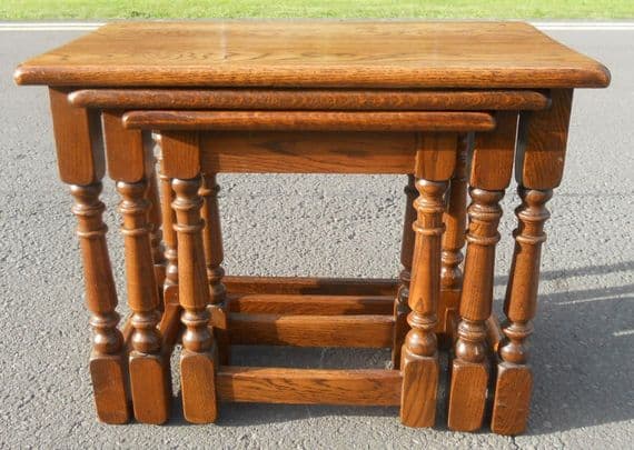 Heavy Oak Nest of Three Coffee Tables