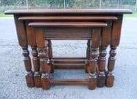 Heavy Oak Nest of Three Tables for Coffee