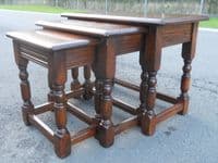 Heavy Oak Nest of Three Tables for Coffee
