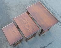 Heavy Oak Nest of Three Tables for Coffee