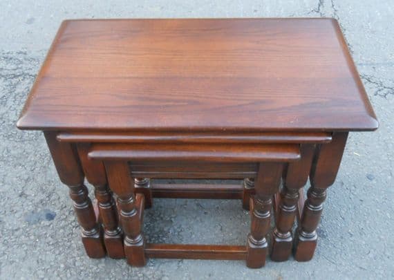 Heavy Oak Nest of Three Tables for Coffee
