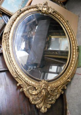 Huge Gilt Mirror Oval Shaped Hanging Wall Mirror