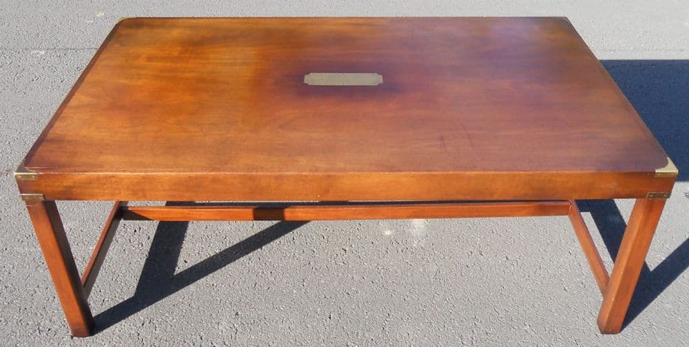 Large Military Style Mahogany Coffee Table