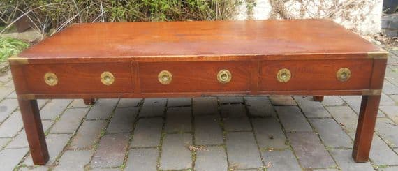 Large Military Style Mahogany Coffee Table by Bradley