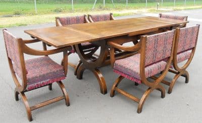 Large Oak Extending Dining Table & Six Matching Carver Armchairs