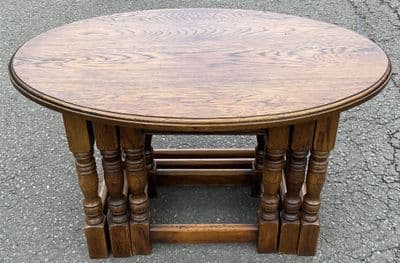 Large Oval Heavy Oak Nest of Coffee Tables