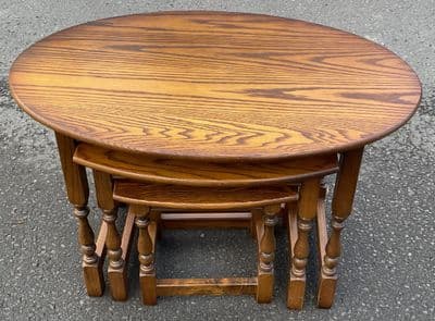 Large Oval Oak Nest of Tables by Old Charm