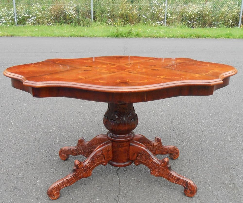 Large Shaped Top Inlaid Walnut Coffee Table