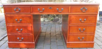 Large Yew Pedestal Writing Desk