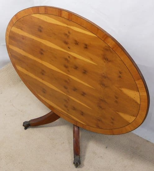 Large Yew Wood Oval Pedestal Coffee Table