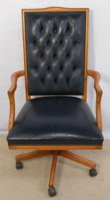 Leather Upholstered, Wooden Frame Swivel Office Armchair
