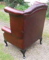 Leather Wingback Fireside Armchair in Ox Blood Red