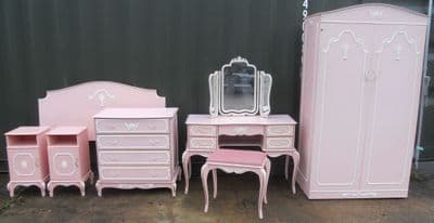 Louis Style Five Piece Pink Painted Bedroom Suite
