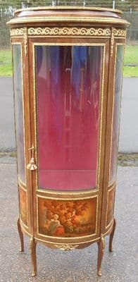 Louis Style Inlaid Walnut Vitrine China Display Cabinet