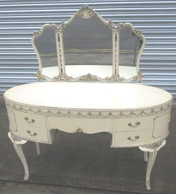 Louis Style White Decorated Oval Kneehole Dressing Table - SOLD