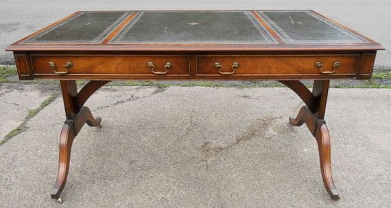 Luxury Large Leather Top Mahogany Period Style Writing Table by Reprodux