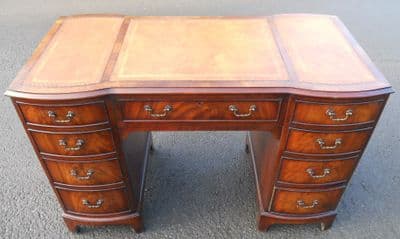 Mahogany Bowfront Leather Top Pedestal Kneehole Writing Desk