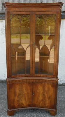Mahogany Concave Fronted Standing Double Corner Display Cabinet