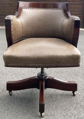 Mahogany & Leather Swivel Office Armchair