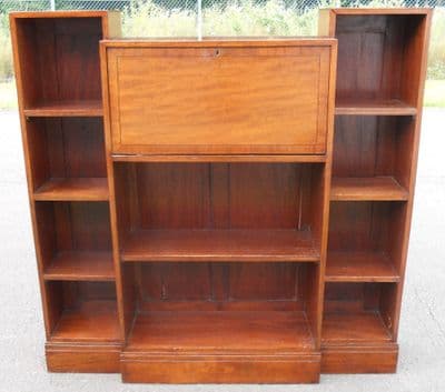 Mahogany Narrow Open Breakfront Bureau Bookcase