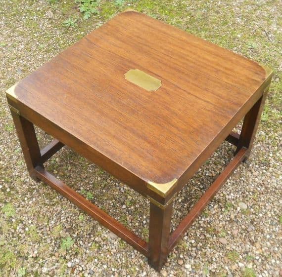 Military Style Square Top Mahogany Coffee Table