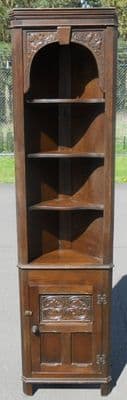 Narrow Carved Standing Corner Cupboard
