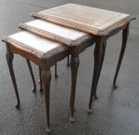 Nest of Tan Leather Top Walnut Coffee Tables