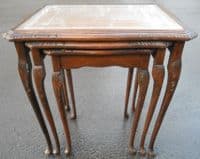 Nest of Tan Leather Top Walnut Coffee Tables