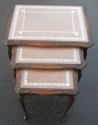 Nest of Tan Leather Top Walnut Coffee Tables