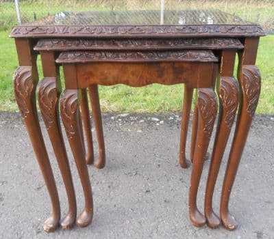 Nest of Three Burr Walnut Top Coffee Tables