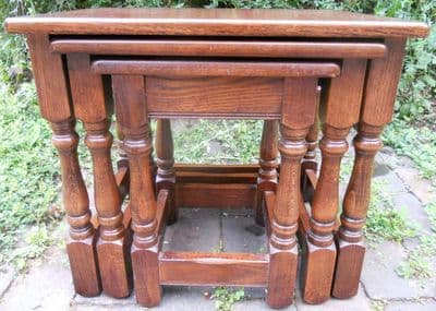 Nest of Three Oak Reproduction Coffee Tables