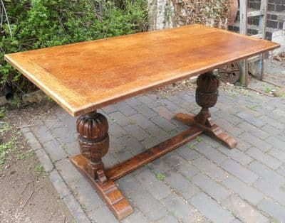 Oak Carved Base Refectory Dining Table