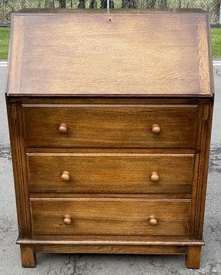 Oak Four Drawer Writing Bureau by Reprodux