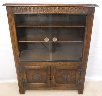 Oak Jacobean Style Reproduction Standing Bookcase Cabinet