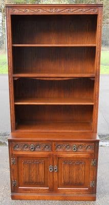 Old Charm Tall Oak Open Bookcase Cabinet